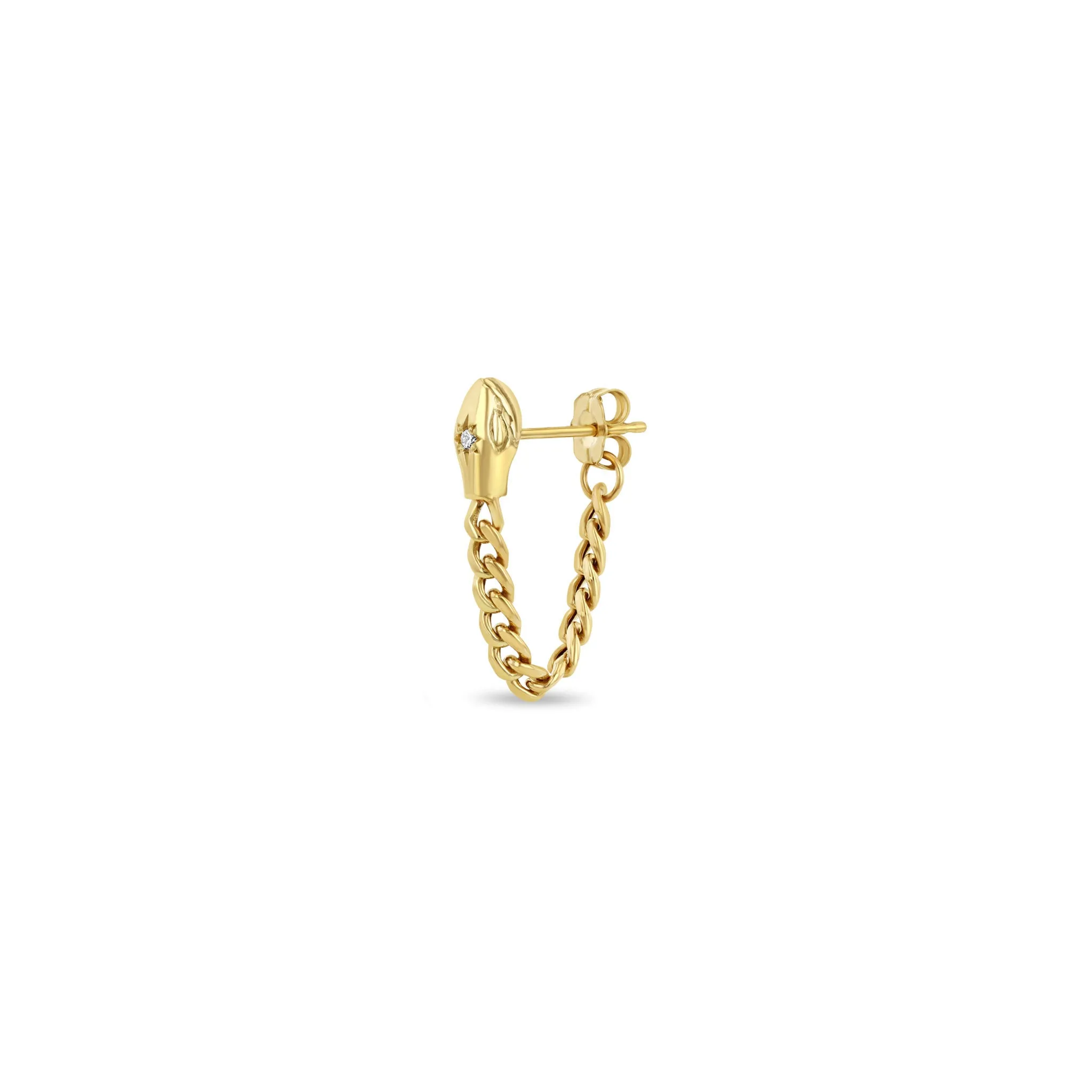 14k Diamond Snake Head Curb Chain Huggie Earrings