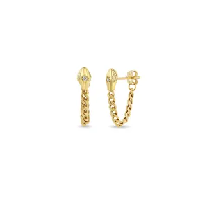 14k Diamond Snake Head Curb Chain Huggie Earrings