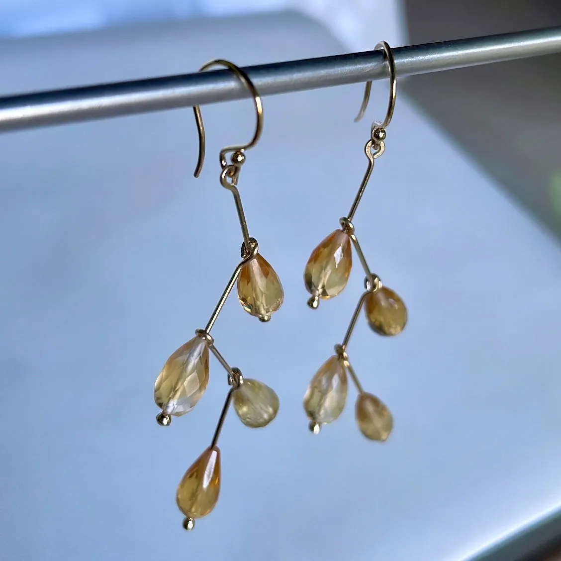 14k gold filled Waterfall golden citrine earrings