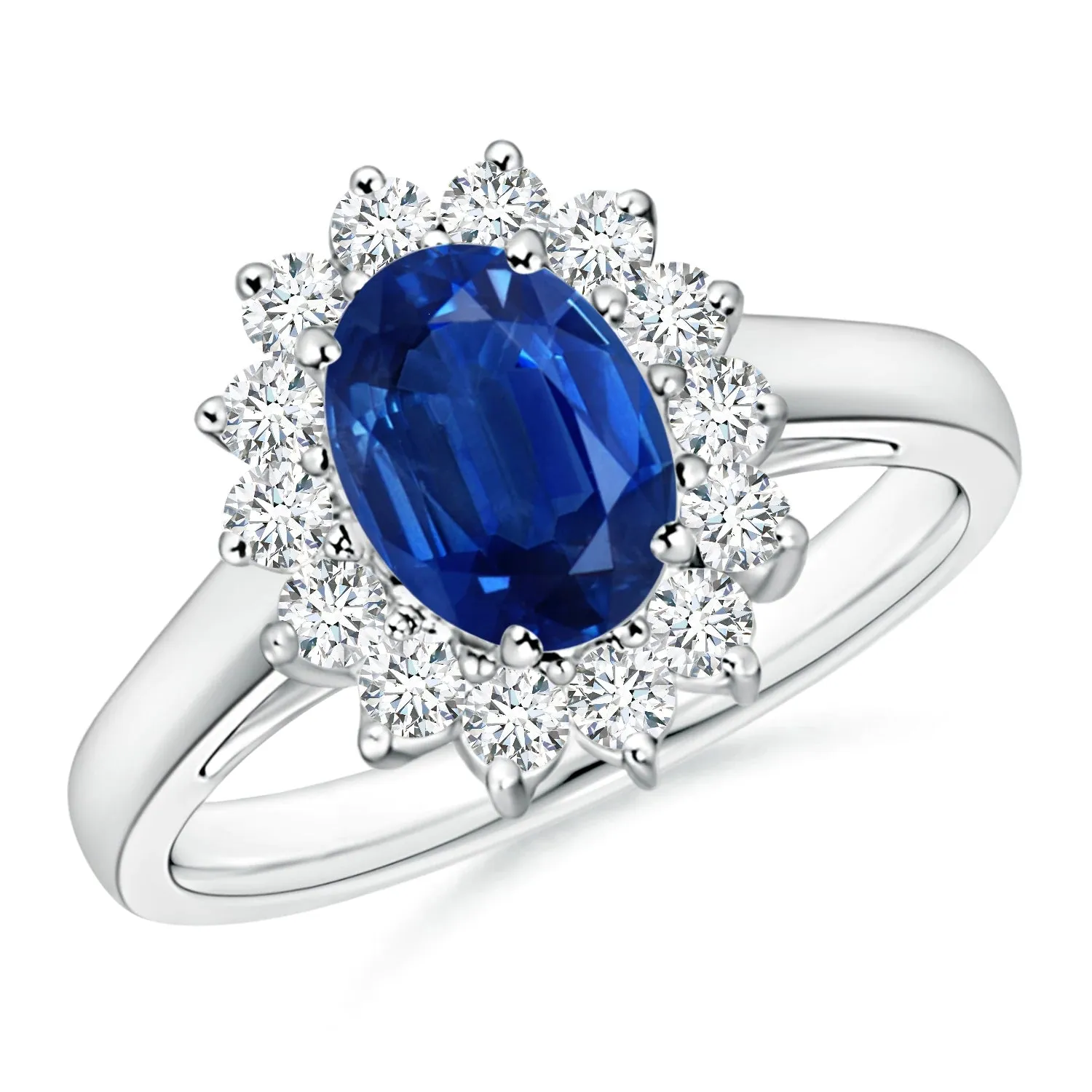 2 CT. Oval Sapphire Ring with Sunburst Diamond Halo