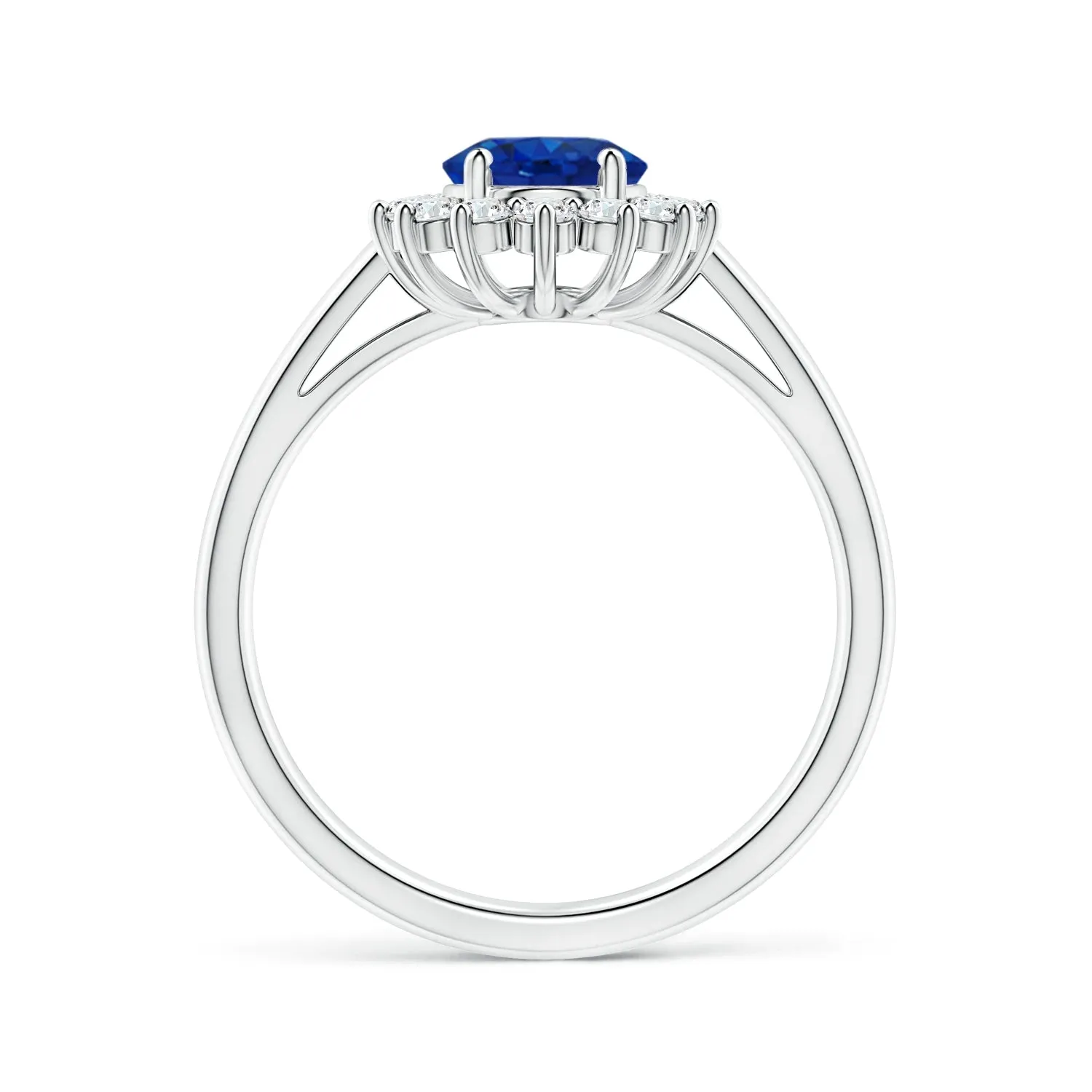 2 CT. Oval Sapphire Ring with Sunburst Diamond Halo