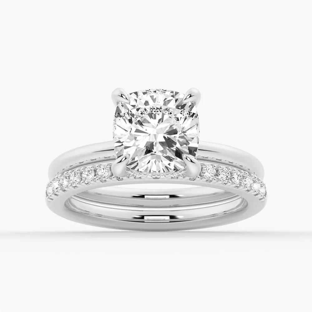 3 CT. Cushion Cut Moissanite Engagement Ring With Hidden Halo