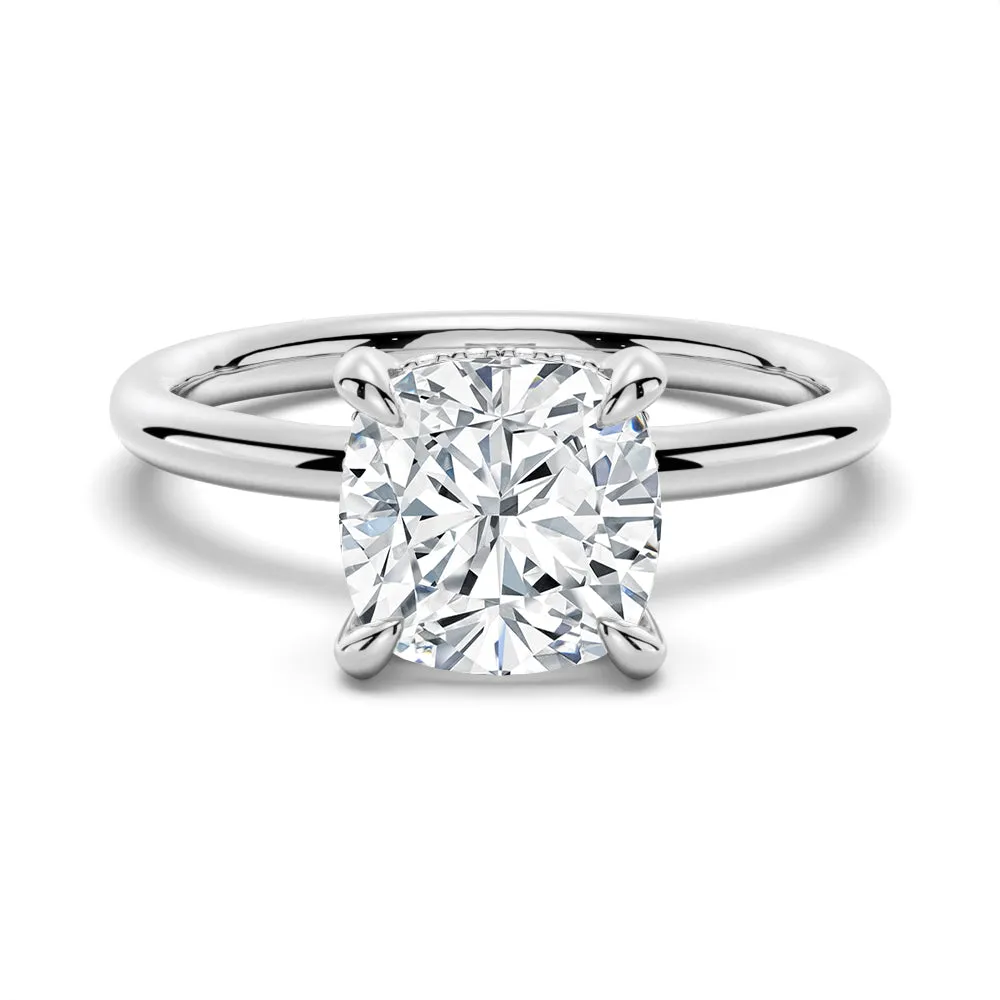 3 CT. Cushion Cut Moissanite Engagement Ring With Hidden Halo