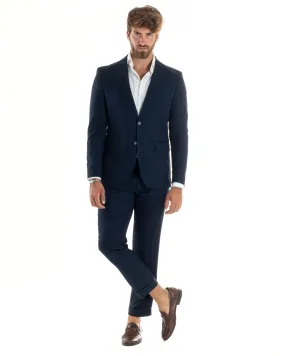 Abito Uomo Completo Sartoriale Monopetto Giacca Pantaloni Casual Elegante Tinta Unita Melangiato Blu GIOSAL-AE1071A