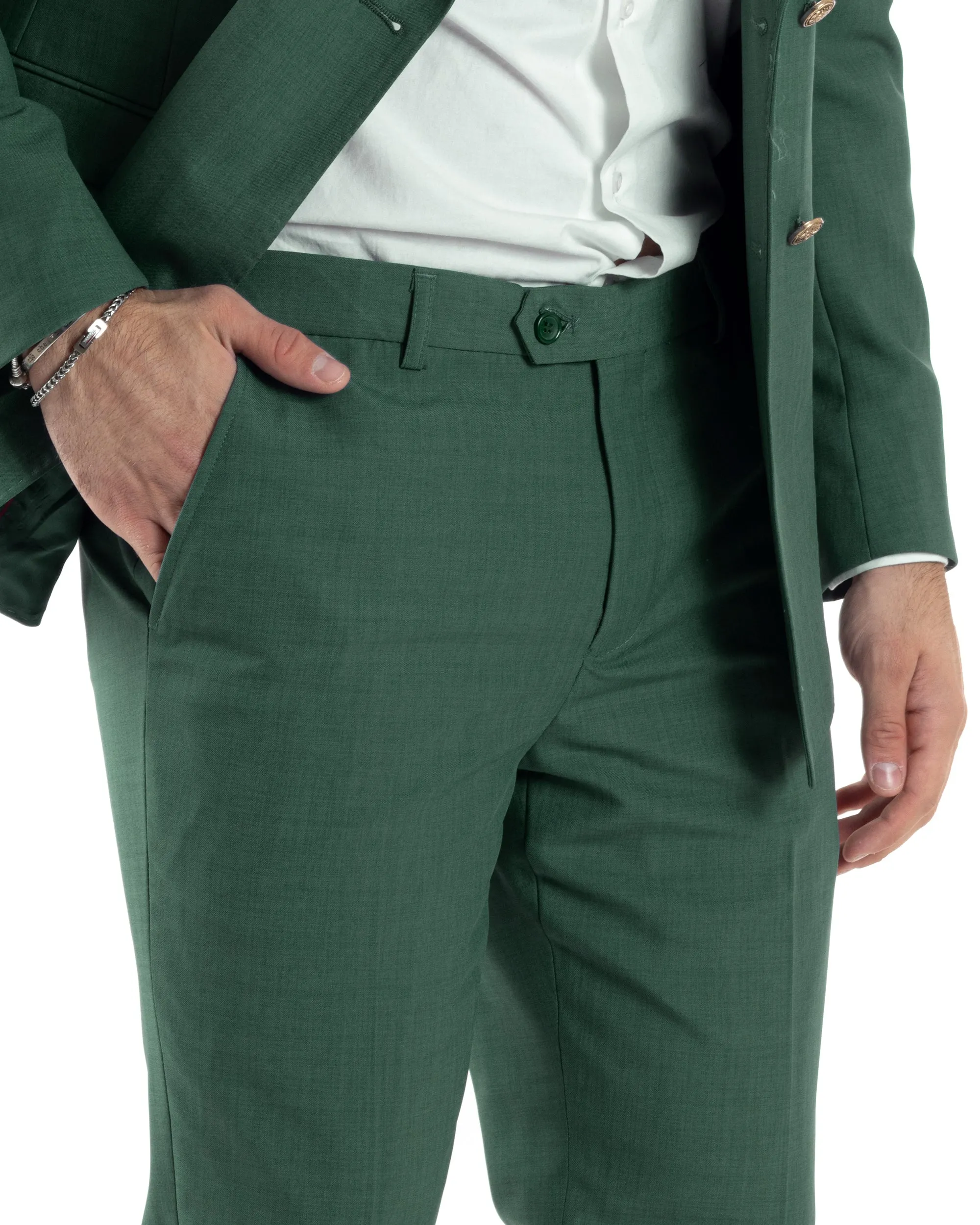 Abito Uomo Doppiopetto Vestito Completo Giacca Pantaloni Bottoni Metallo Verde Melangiato Elegante Casual GIOSAL-AE1057A