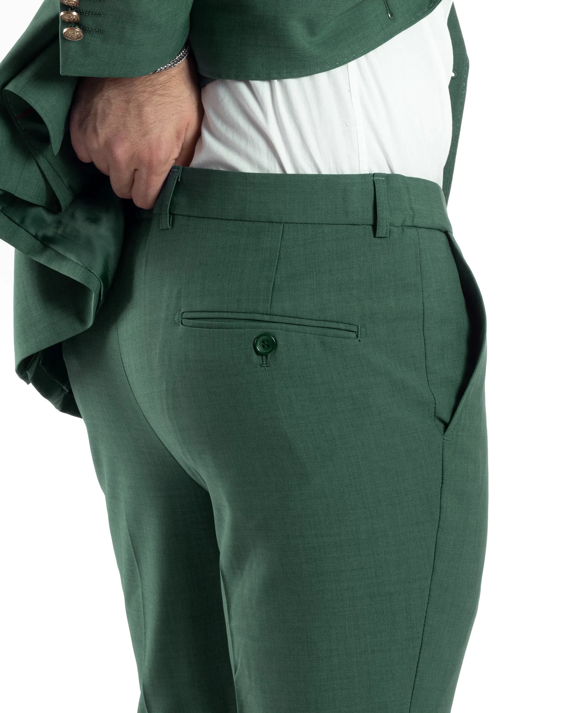 Abito Uomo Doppiopetto Vestito Completo Giacca Pantaloni Bottoni Metallo Verde Melangiato Elegante Casual GIOSAL-AE1057A