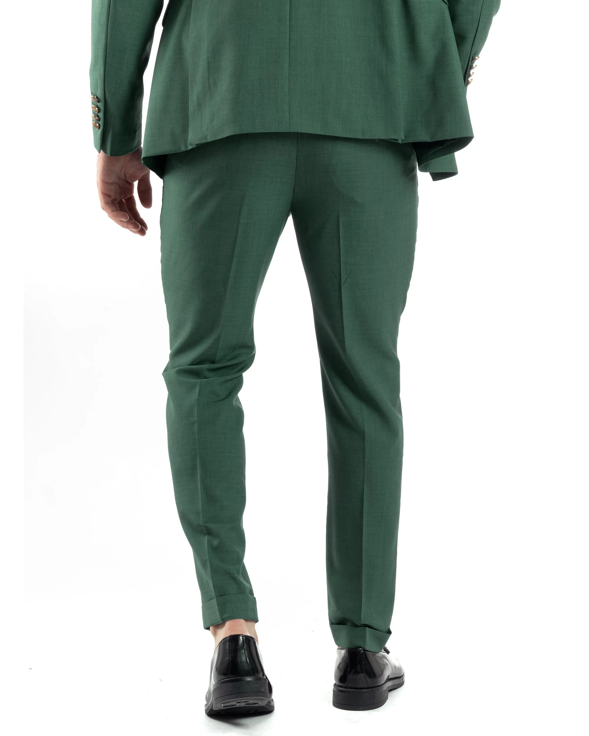 Abito Uomo Doppiopetto Vestito Completo Giacca Pantaloni Bottoni Metallo Verde Melangiato Elegante Casual GIOSAL-AE1057A