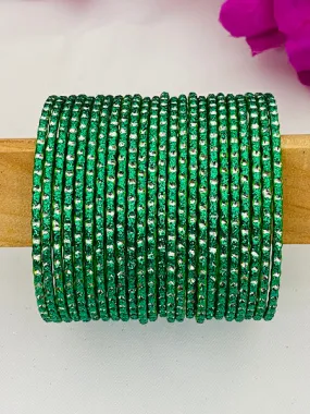 Alluring Dark Green Color Fancy Designer Glitter Bangle Set