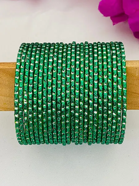 Alluring Dark Green Color Fancy Designer Glitter Bangle Set