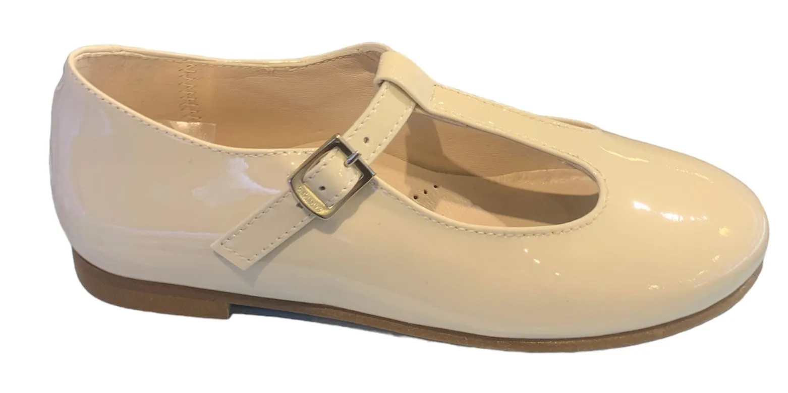 Beberlis Girls Beach Cream Patent Leather T-Strap