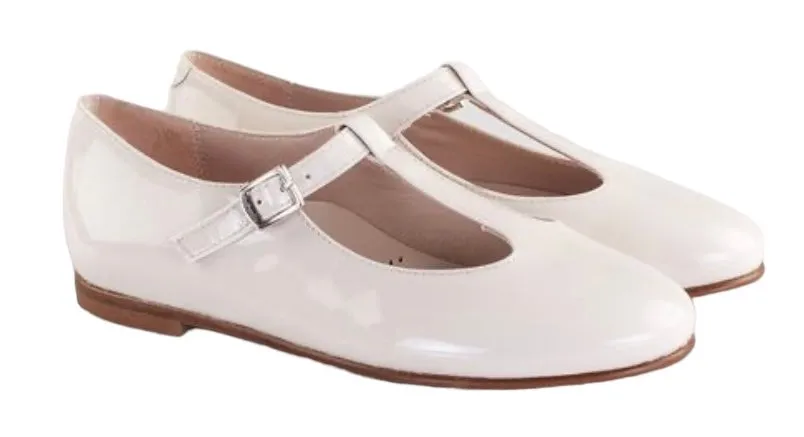 Beberlis Girls Beach Cream Patent Leather T-Strap