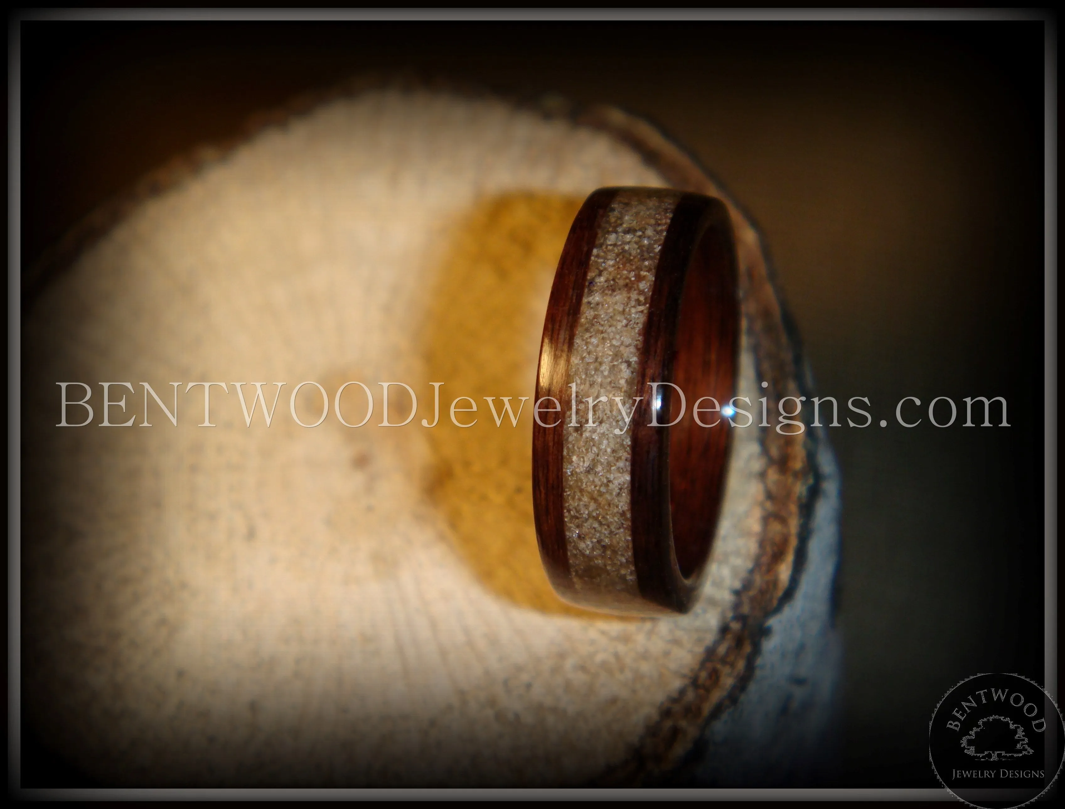 Bentwood Ring - Rosewood Wood Ring with Light Sand Inlay