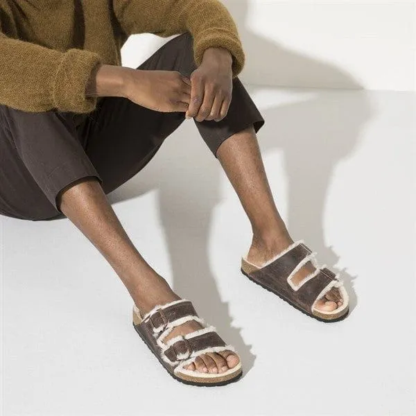 BIRKENSTOCK ARIZONA SHEARLING OILED LEATHER SLIDES_ MEN