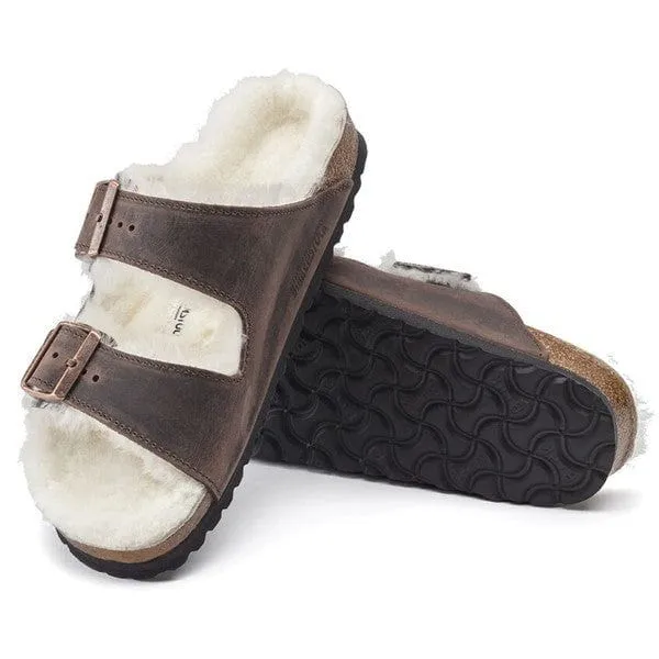 BIRKENSTOCK ARIZONA SHEARLING OILED LEATHER SLIDES_ MEN