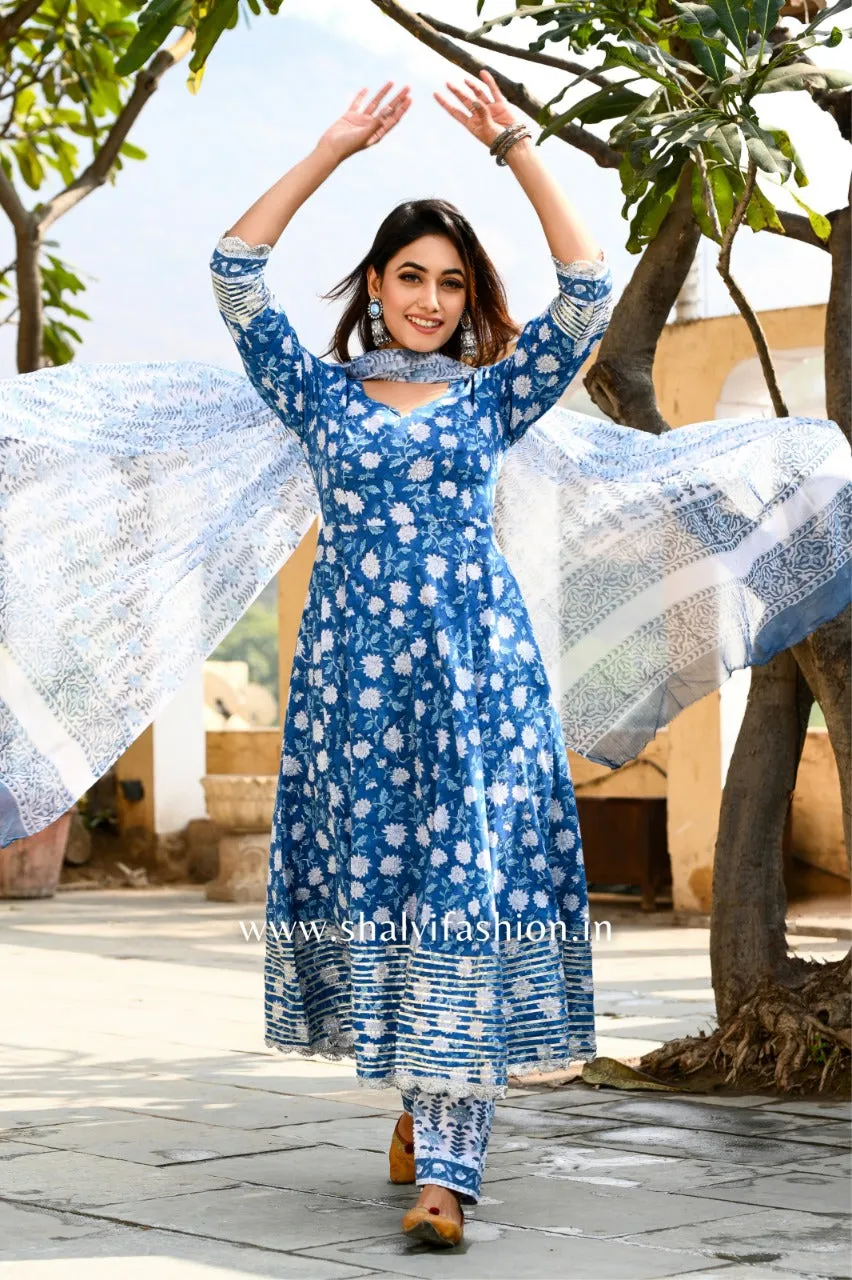 Blue Magic Hand Block Print Anarkali suit Set (CSS35CH)