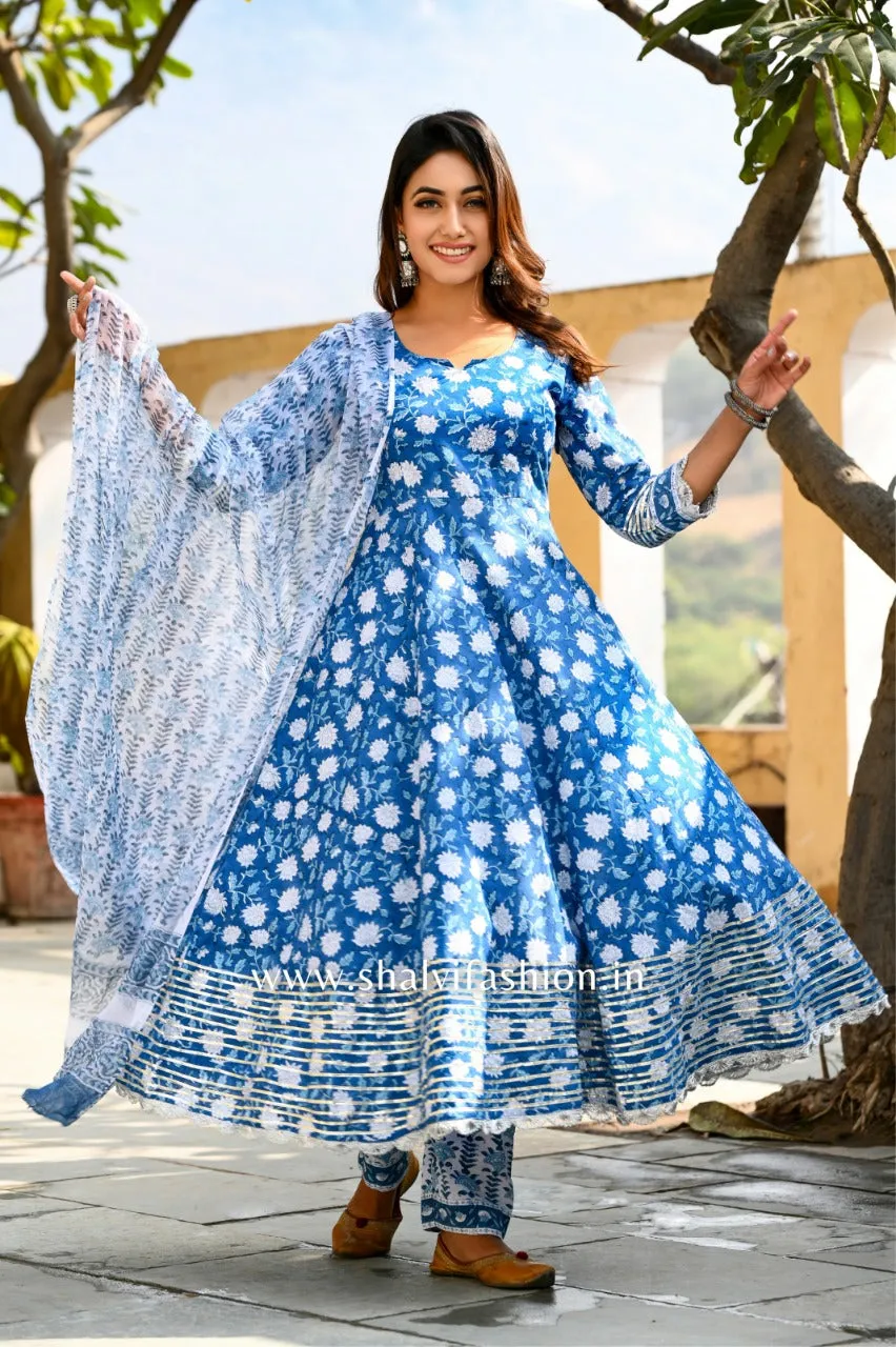 Blue Magic Hand Block Print Anarkali suit Set (CSS35CH)