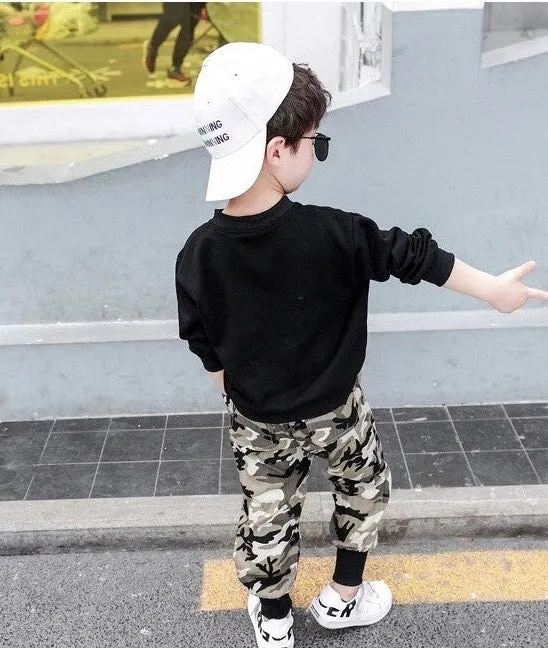 Boys Camouflage Cuffed Pants 2 Pcs Tracksuit Set