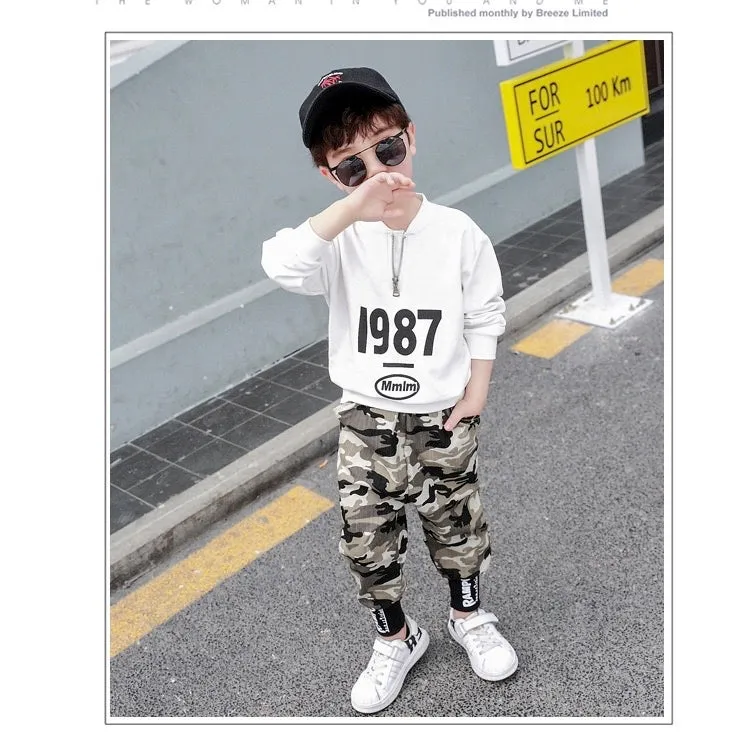 Boys Camouflage Cuffed Pants 2 Pcs Tracksuit Set