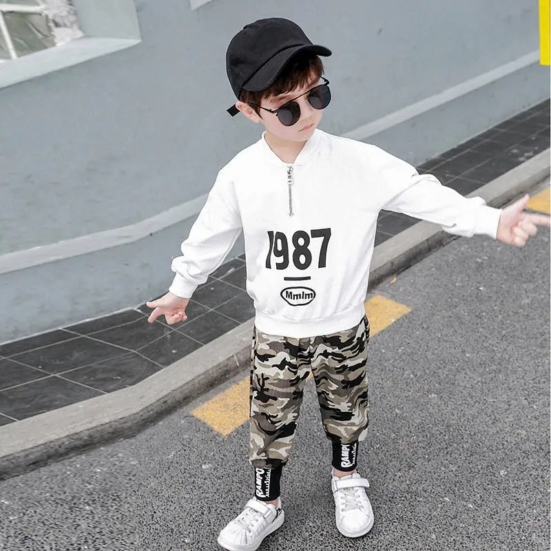 Boys Camouflage Cuffed Pants 2 Pcs Tracksuit Set