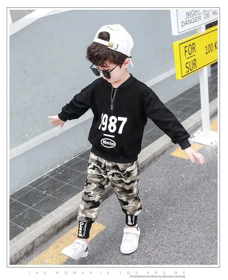 Boys Camouflage Cuffed Pants 2 Pcs Tracksuit Set