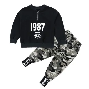 Boys Camouflage Cuffed Pants 2 Pcs Tracksuit Set