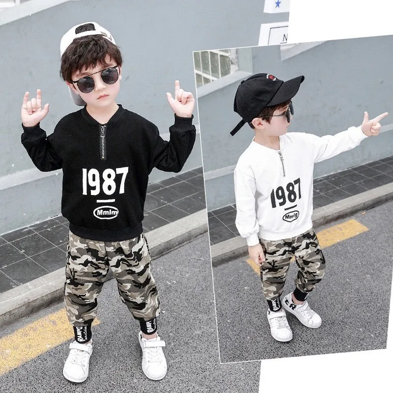 Boys Camouflage Cuffed Pants 2 Pcs Tracksuit Set