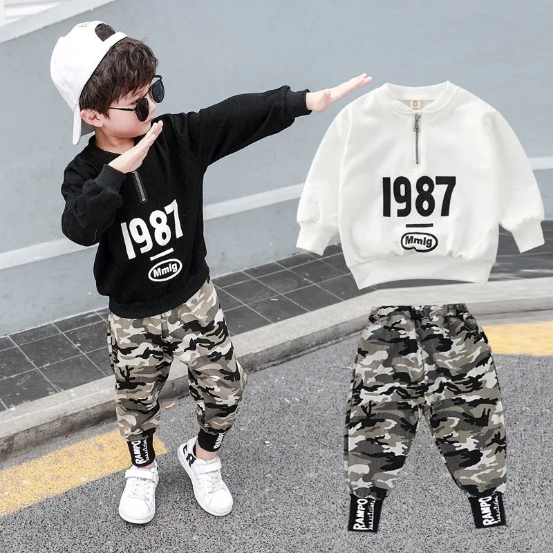 Boys Camouflage Cuffed Pants 2 Pcs Tracksuit Set