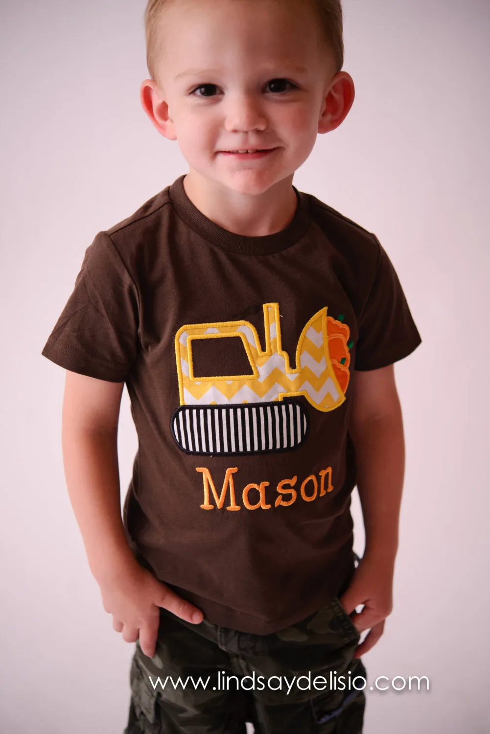 Boys Fall shirt-- Pumpkin Bulldozer Shirt or Baby Bodysuit Personalized with Name –- Sizes 3M to Youth XL-- Bulldozer Shirt