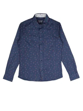 BOY'S NAVY PRINTED REGULAR FIT SHIRT