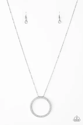 Center of Attention White Rhinestone Necklace - Paparazzi Accessories