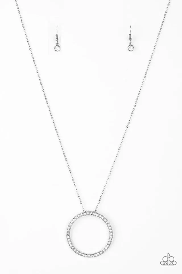 Center of Attention White Rhinestone Necklace - Paparazzi Accessories