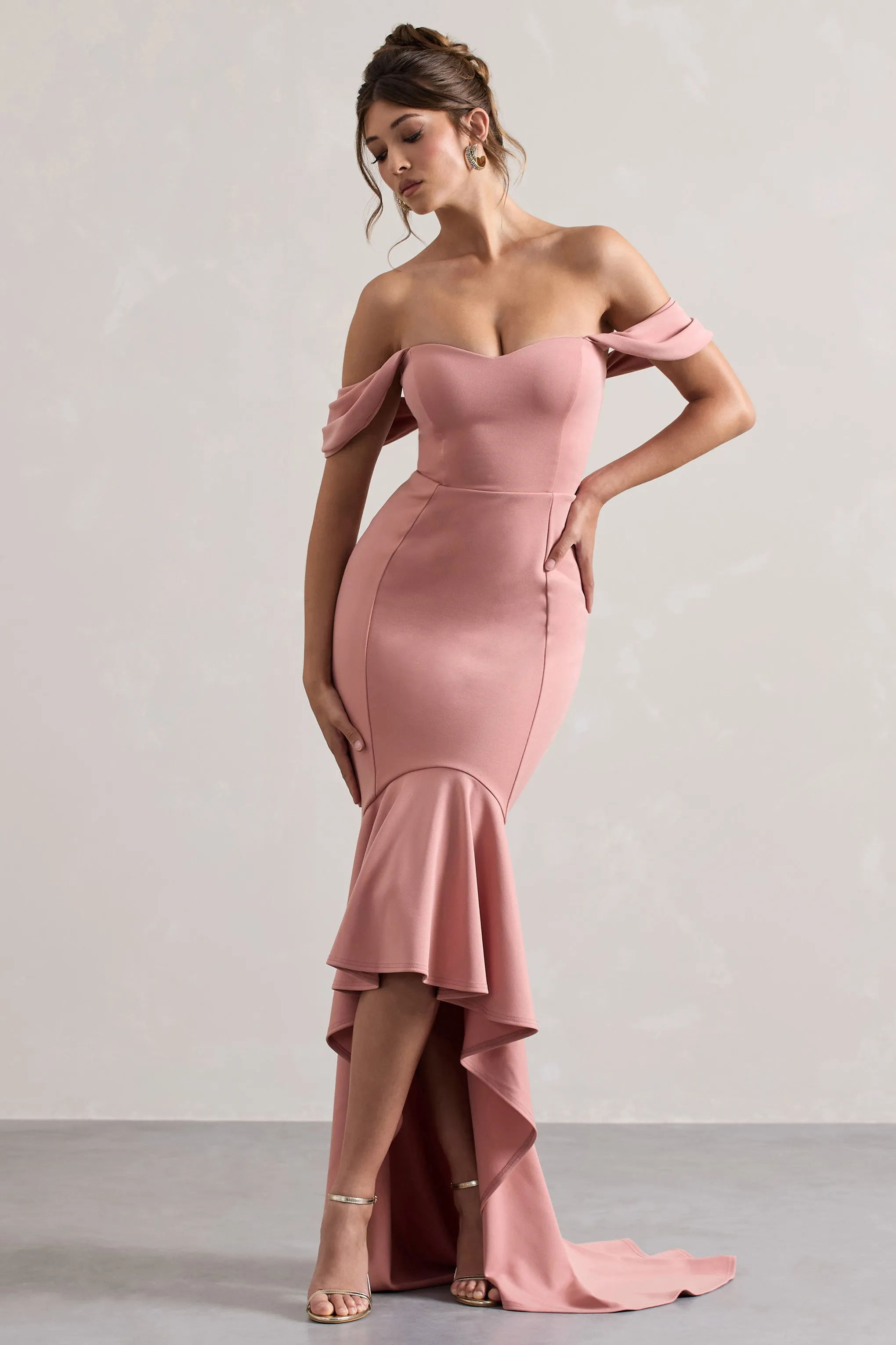 Cotillion | Blush Sweetheart High-Low Maxi Dress With Ruffle Hem