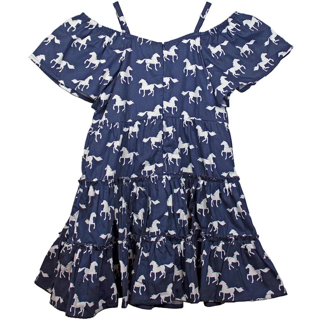 Cowgirl Legend Girls' Horse Print Off-Shoulder Dress