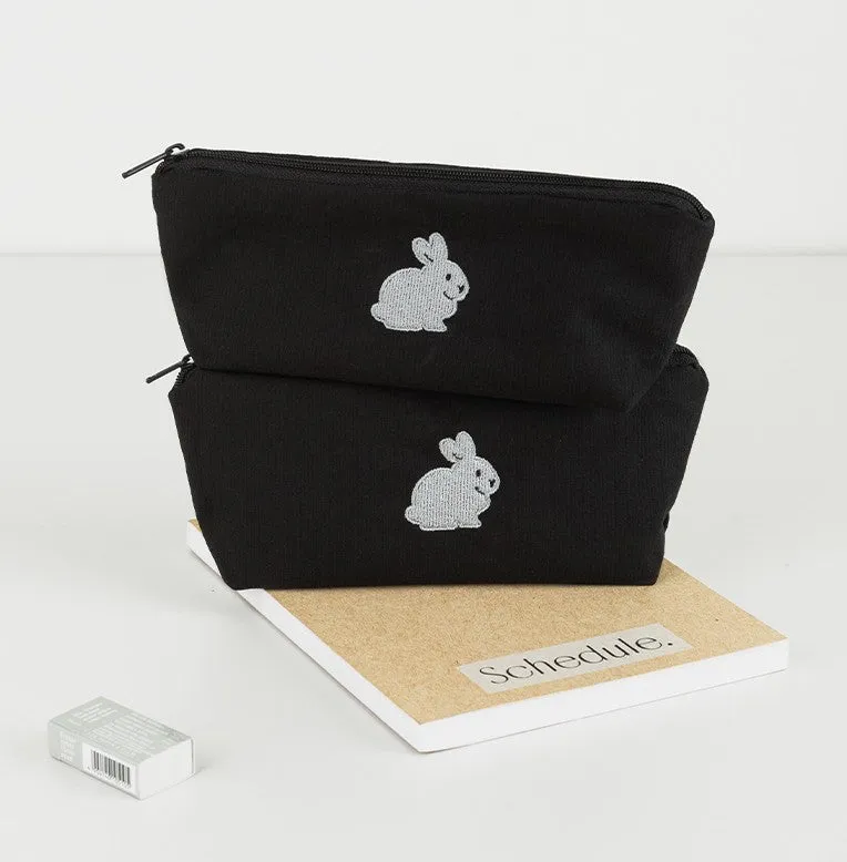 Cute Rabbit Black Boat Style Pencil Cases Pouches School Office Stationery