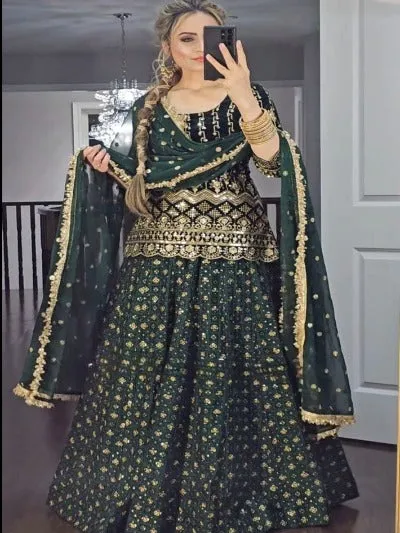 Dark Green Georgette Sequence Work Readymade Lehenga Choli Set