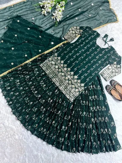 Dark Green Georgette Sequence Work Readymade Lehenga Choli Set