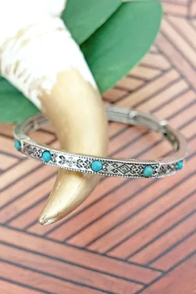 DESERT LAKES TURQUOISE AND SILVERTONE STRETCH BRACELET