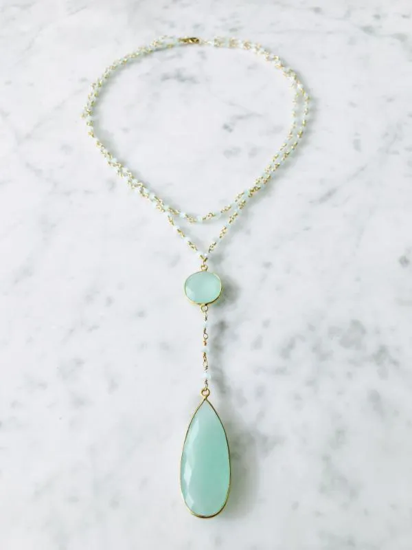 Double Diana Denmark Necklace in Chalcedony with Chalcedony Drop