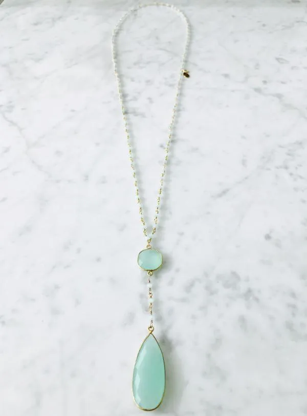 Double Diana Denmark Necklace in Chalcedony with Chalcedony Drop