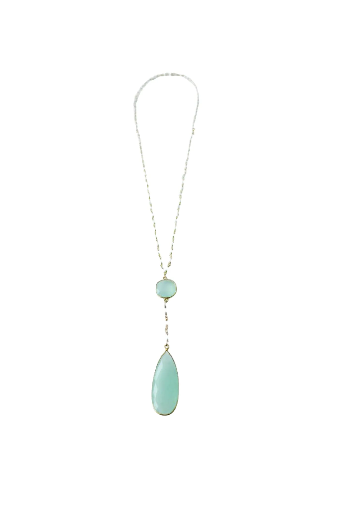 Double Diana Denmark Necklace in Chalcedony with Chalcedony Drop