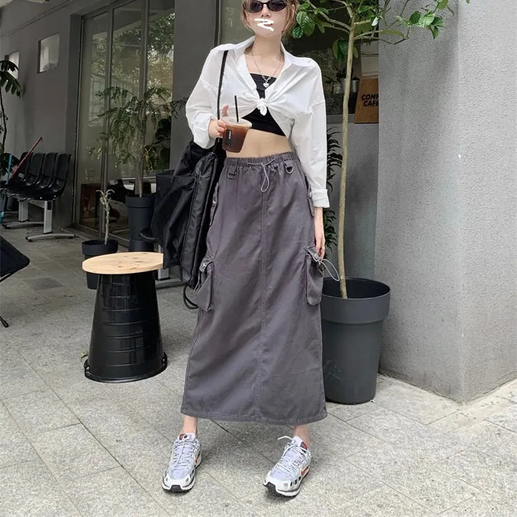 Elastic Cargo Midi Skirt