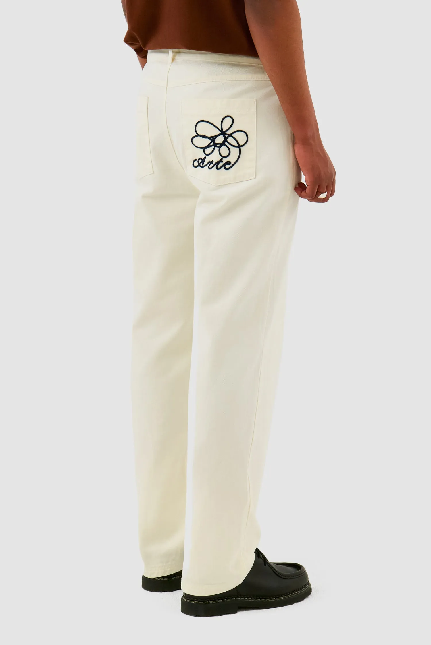 Embroidery Pocket Pants - Cream