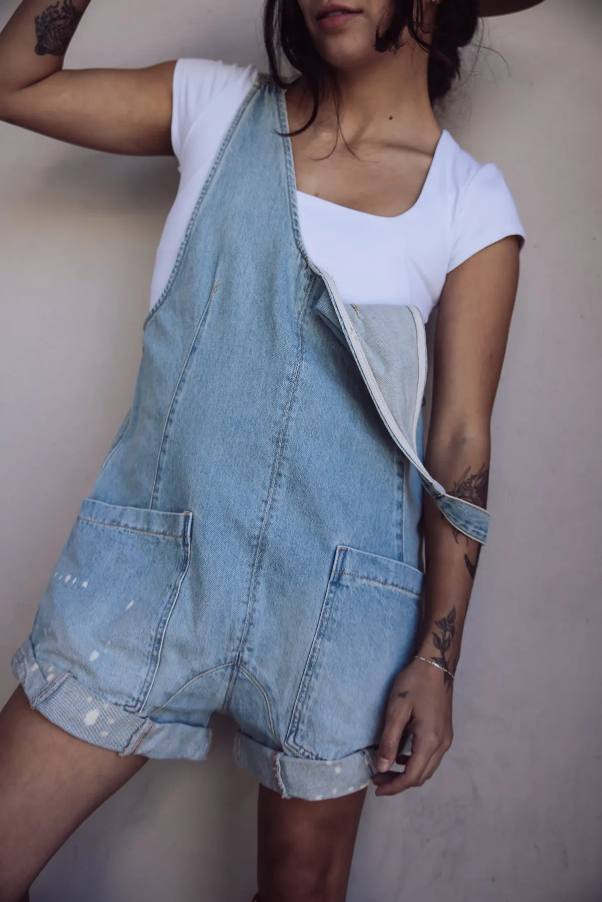 Free People High Roller Denim Shortalls