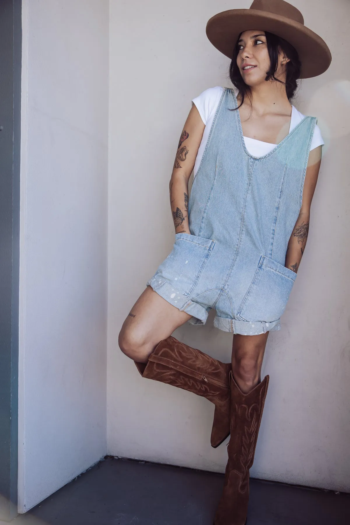 Free People High Roller Denim Shortalls