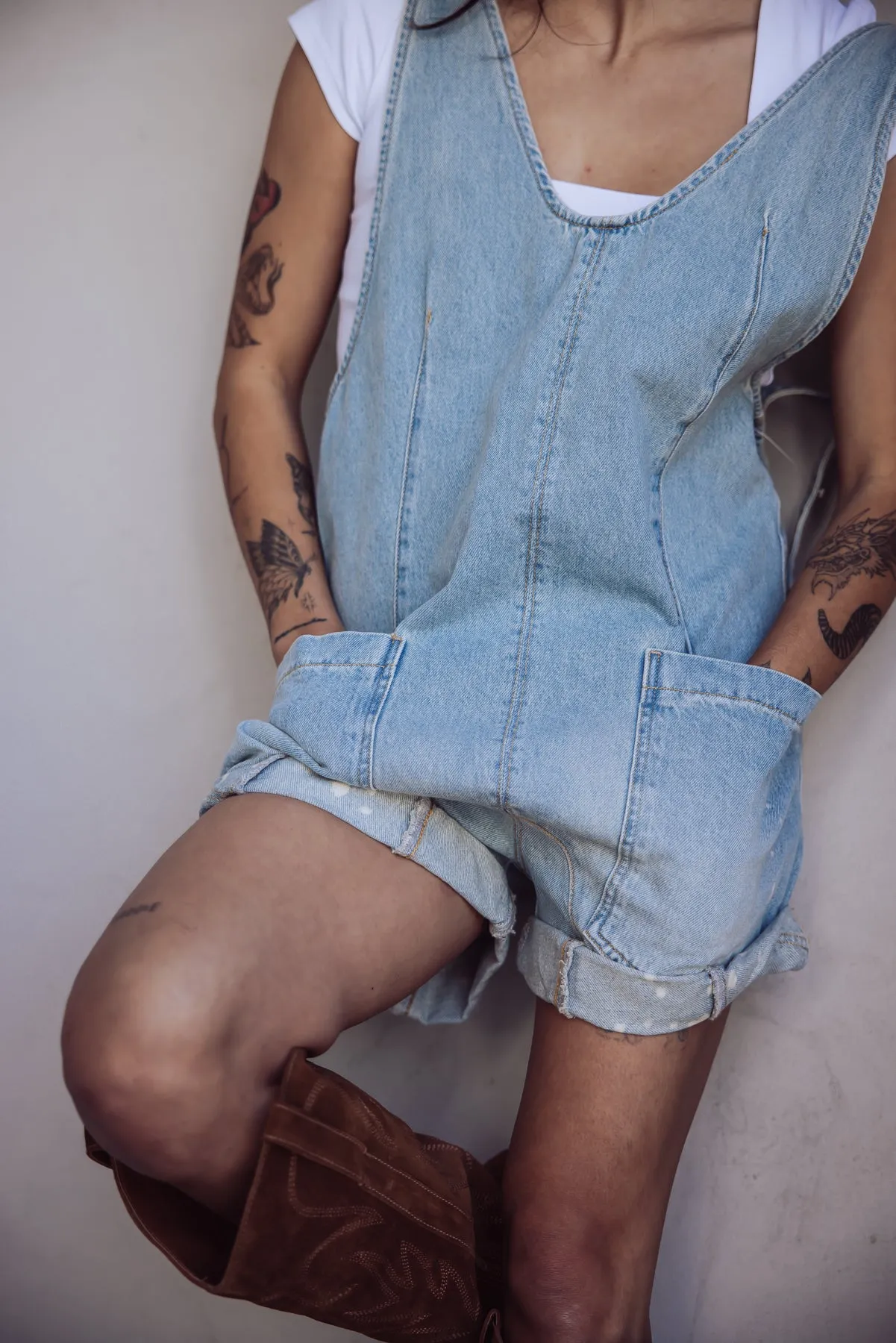 Free People High Roller Denim Shortalls