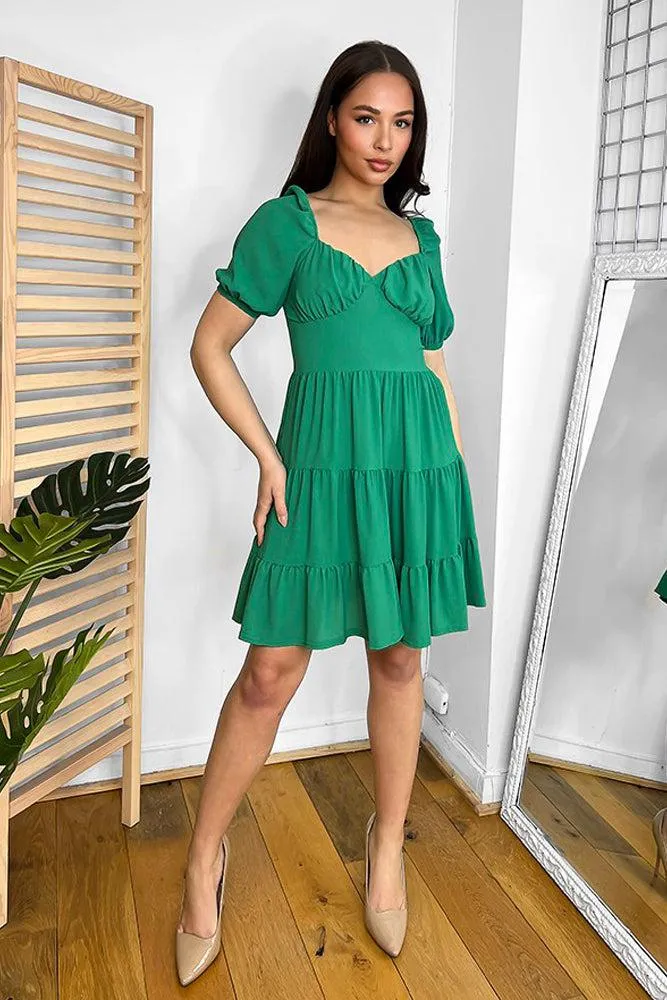 Green Milkmaid Tiered Skirt Dress