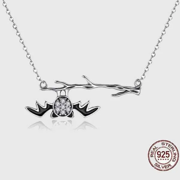 Hanging Bat Sterling Silver Necklace