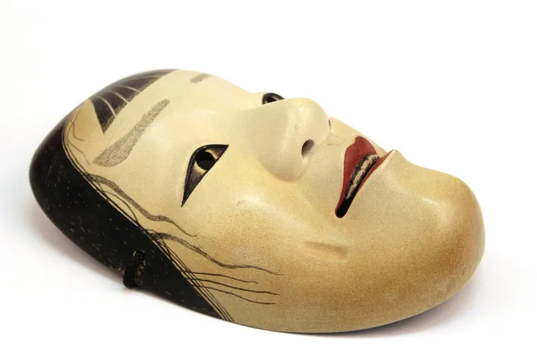 Japanese Meiji Noh Mask in Carved Wood