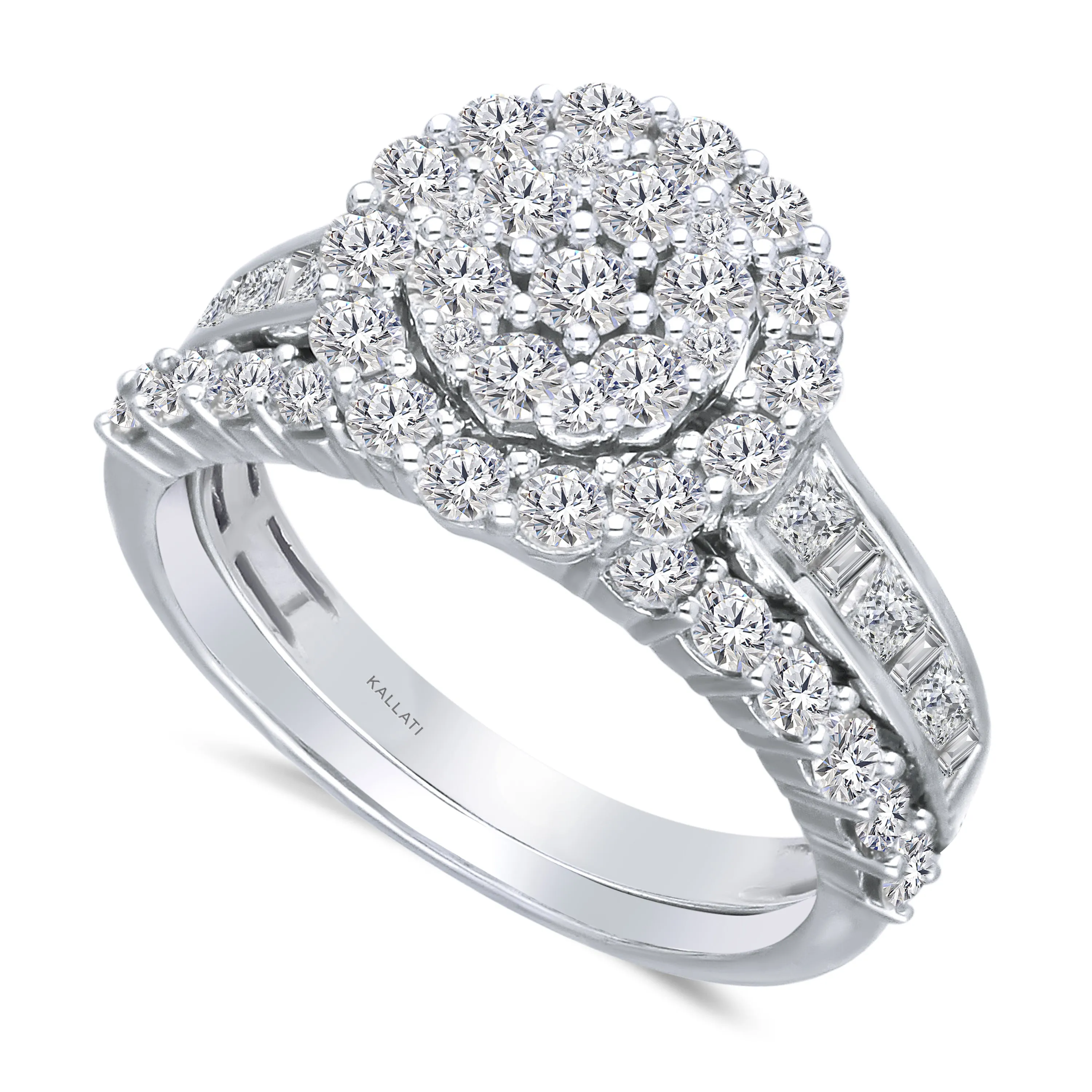 Kallati Legendary Round Halo Diamond Engagement Ring With Matching Band in 14K White Gold