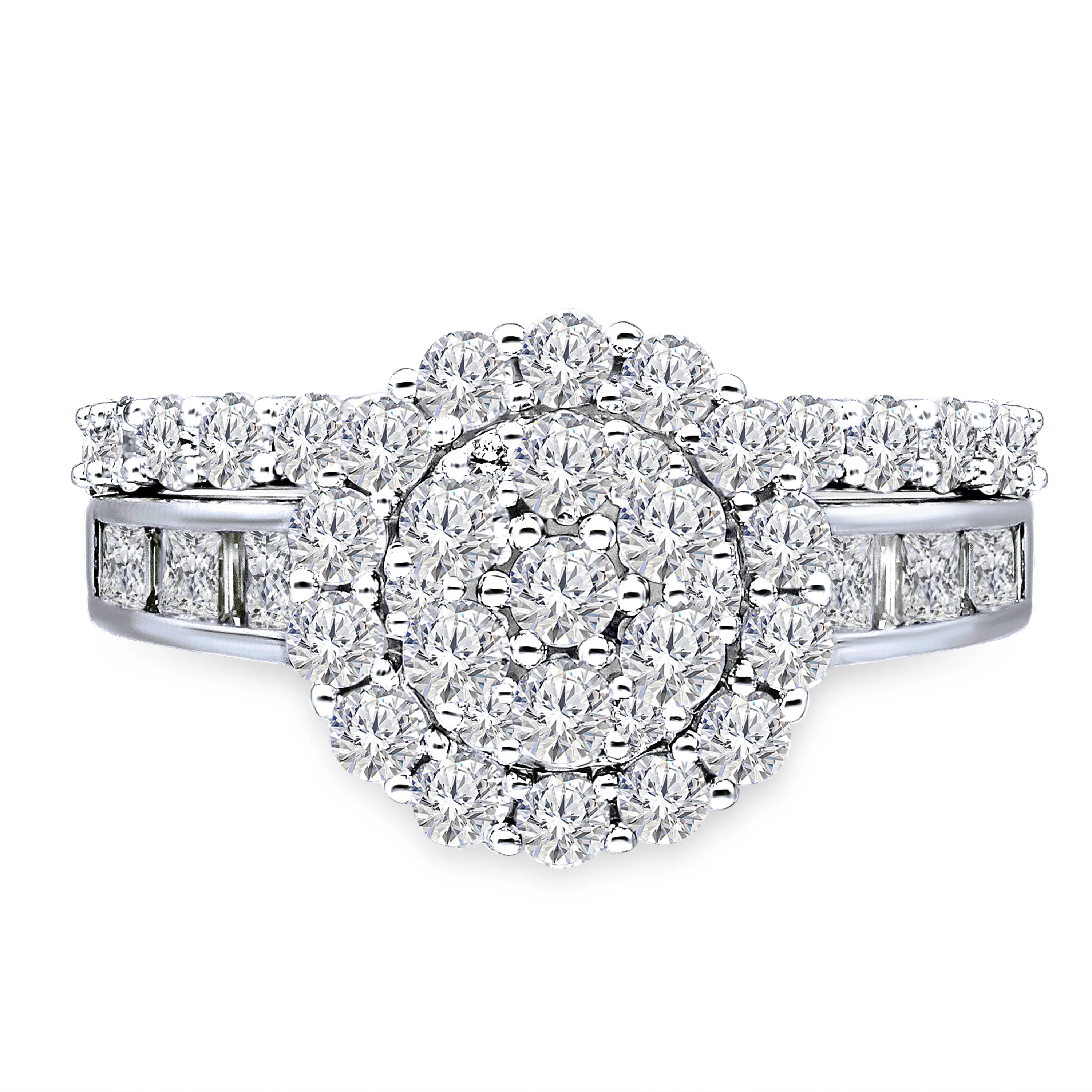 Kallati Legendary Round Halo Diamond Engagement Ring With Matching Band in 14K White Gold